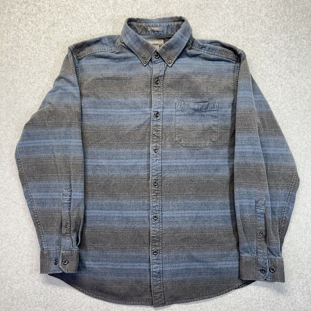 Eddie Bauer Flannel Shirt Men’s Large Blue Gray Plaid Relaxed Fit Button Down